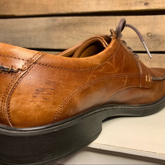 ECCO Cognac Oxford Men's Dress Shoe Square Toe Size 44 - Picture 9 of 13